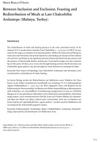 Cover Artikel "Between Inclusion and Exclusion. Feasting and Redistribution of Meals at Late Chalcolithic Arslantepe (Malatya, Turkey)"