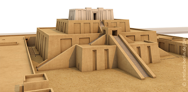 Technical reconstruction of the Eanna ziggurat of the 21st century BCE in the central district of Uruk (Warka, Iraq), source: © artefacts-berlin.de, material: Deutsches Archäologisches Institut